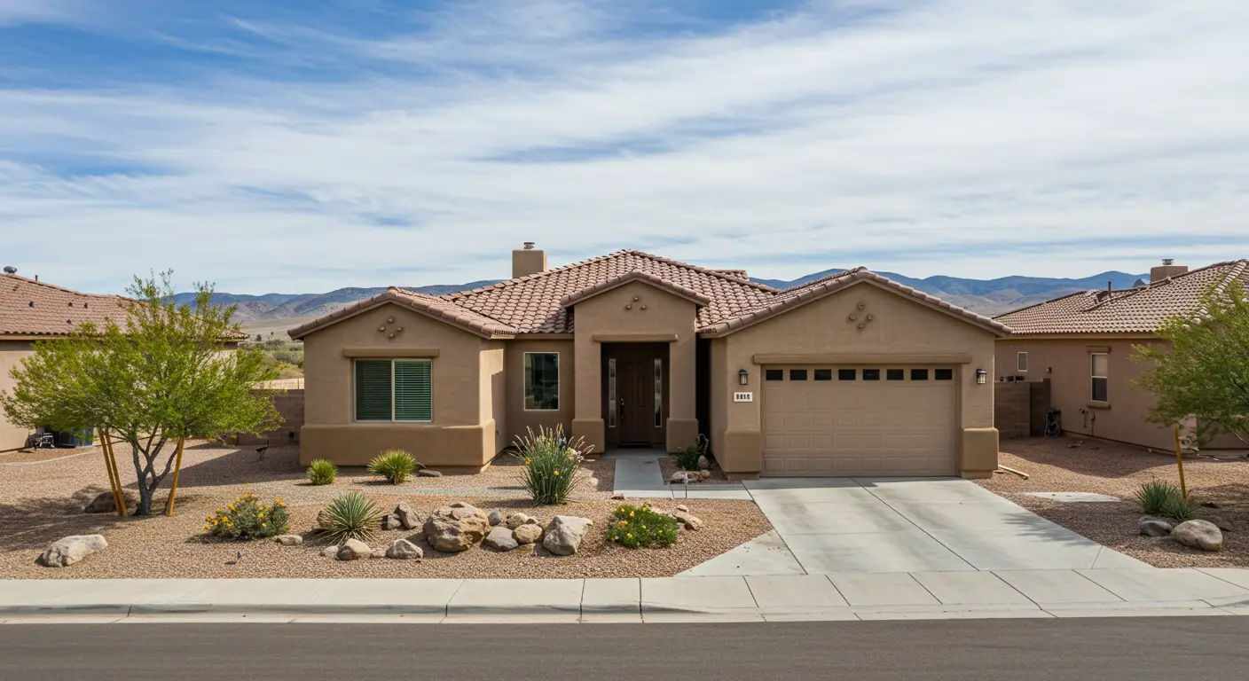 Single-story residential home with fresh stucco exterior finish in Reno, NV.